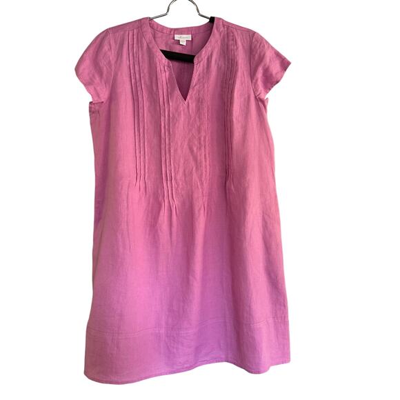 Love Linen Pink Linen Shift Dress J Jill Size Petite Large Pockets Lagen Look - Picture 1 of 10